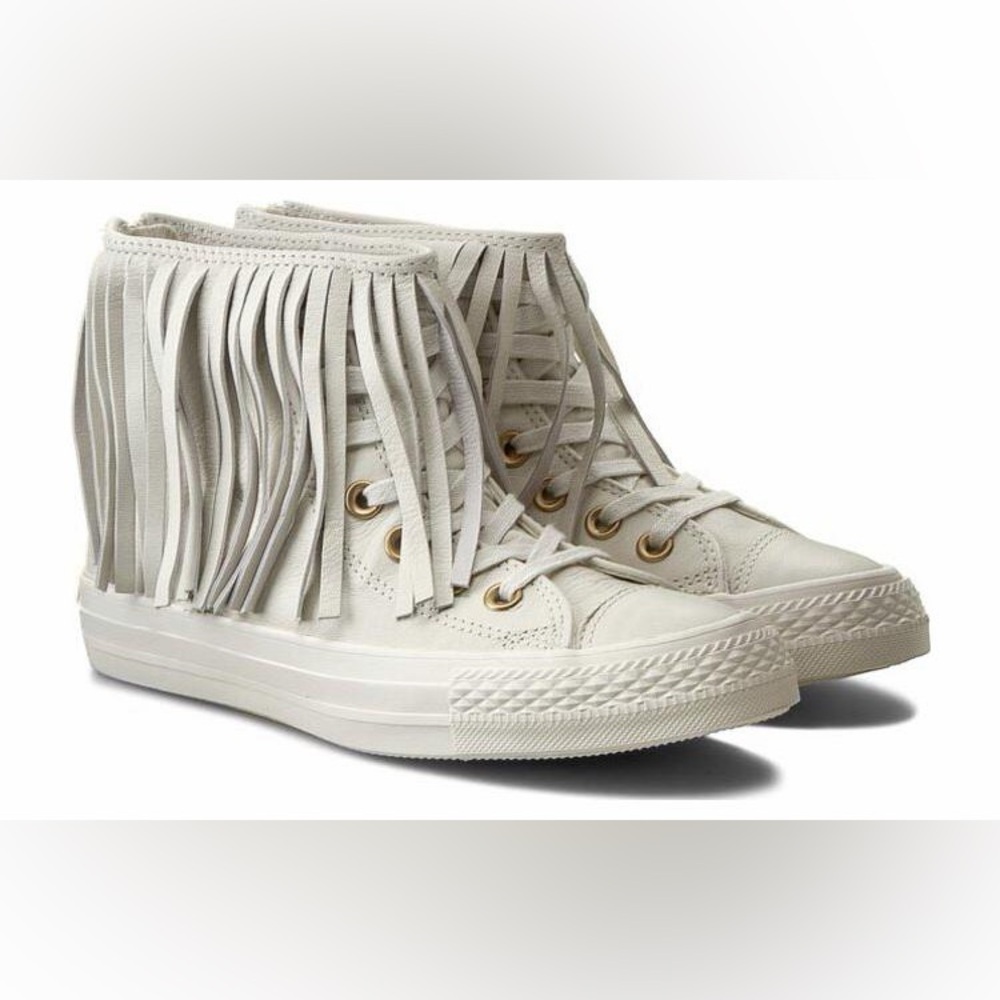 Converse Chuck Taylor All Star Egret Fringe High Top Sneaker in white leather 6 - Picture 2 of 5